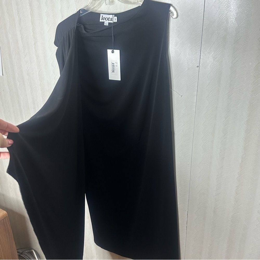 🆕 LEOTA Black Crepe dress with drap Women's Dress Size large - Picture 7 of 10
